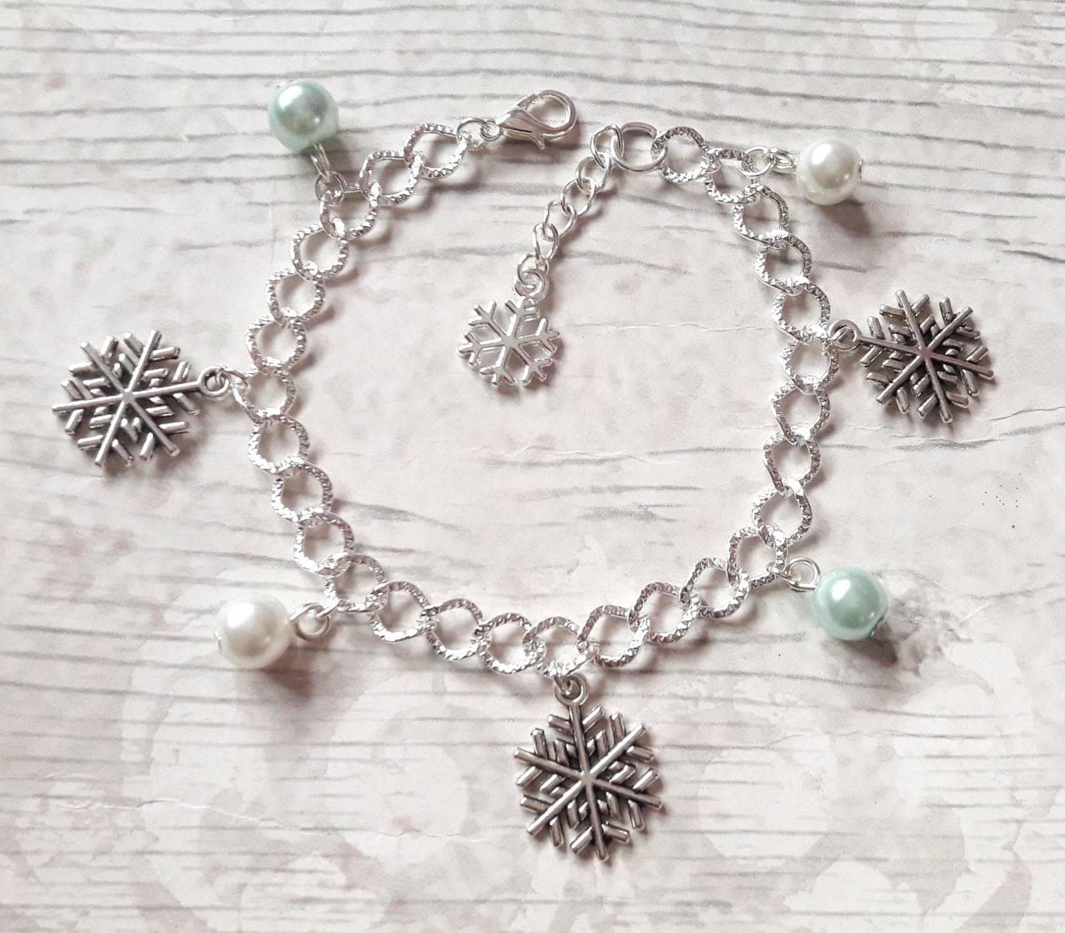 Snowflake bracelet, ice charm bracelet, christmas jewellery, winter jewelry, stocking filler