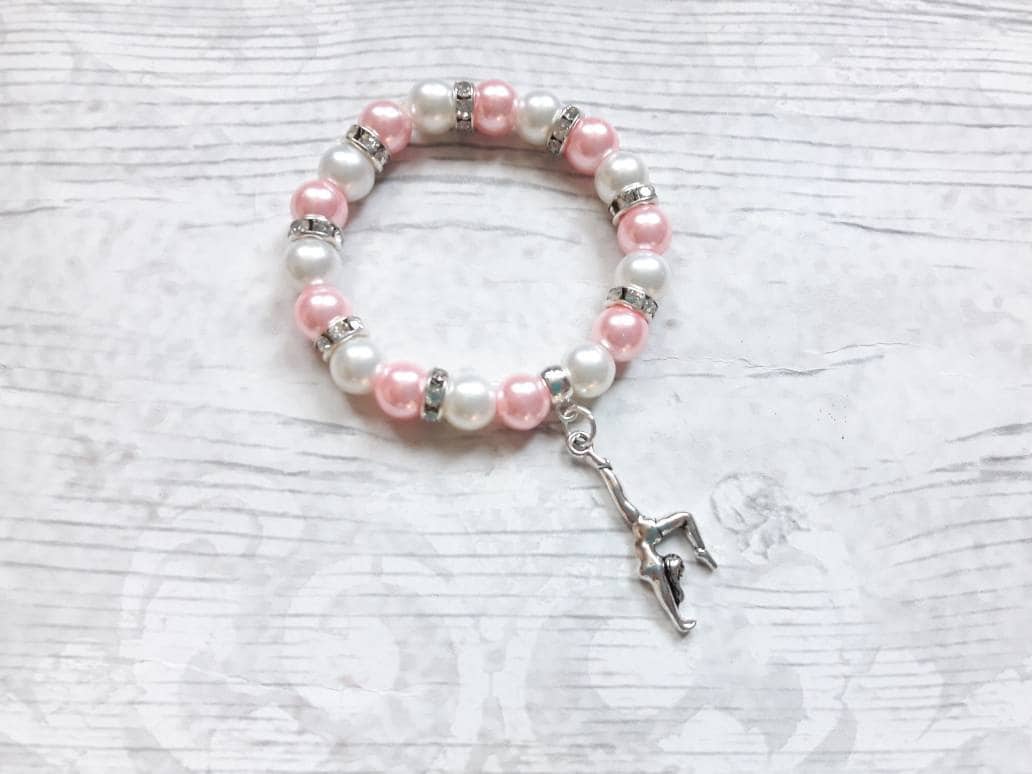 gymnastic bracelet, gymnast jewellery, sports team jewelry, graduation present, gift for girls, friendship bracelet, charm beaded bracelet