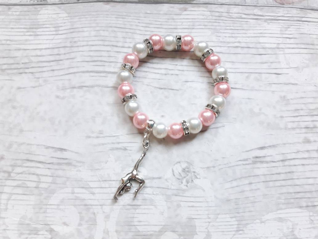 gymnastic bracelet, gymnast jewellery, sports team jewelry, graduation present, gift for girls, friendship bracelet, charm beaded bracelet