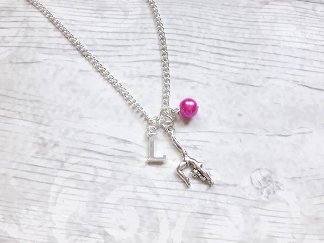 gymnast necklace, gymnastics jewelry, personalised necklace, kids jewellery, gifts for girls, tournament present