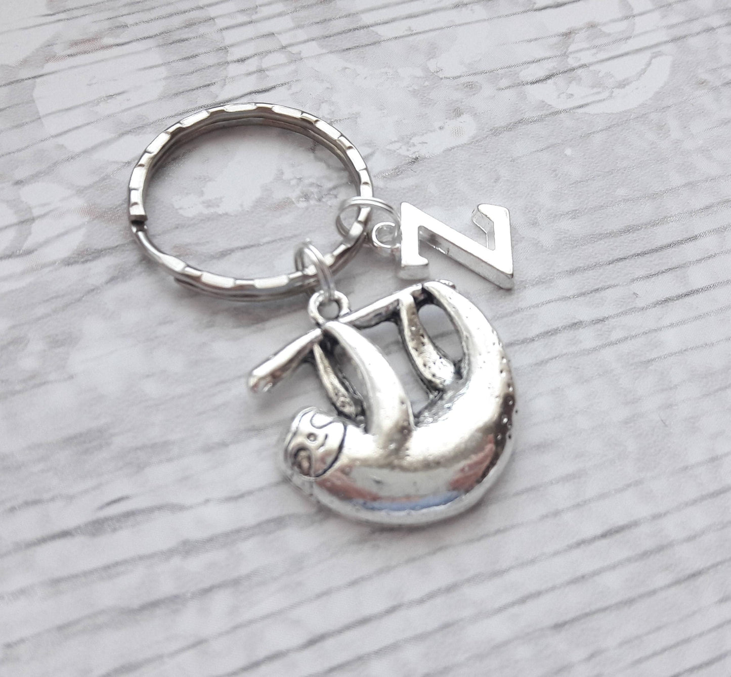 sloth initial keyring, animal keychain, personalised bag charm, sloth lover gift, birthday present, gifts for mum