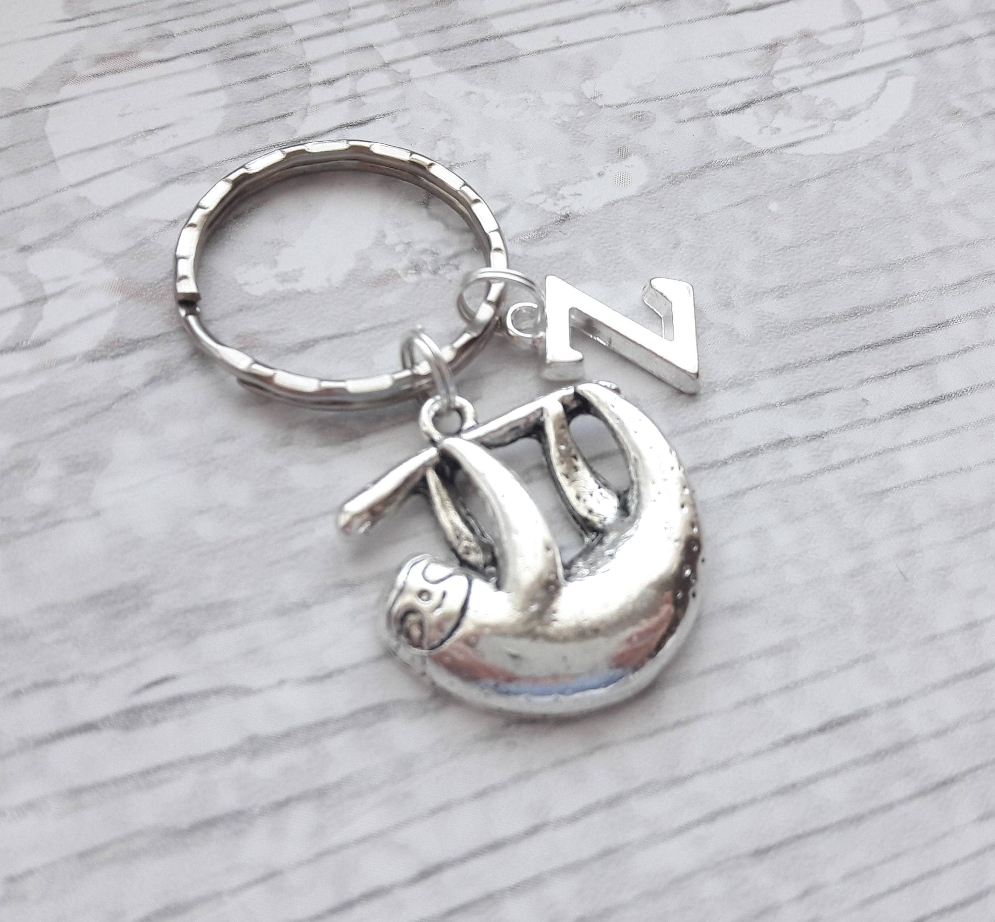 sloth initial keyring, animal keychain, personalised bag charm, sloth lover gift, birthday present, gifts for mum
