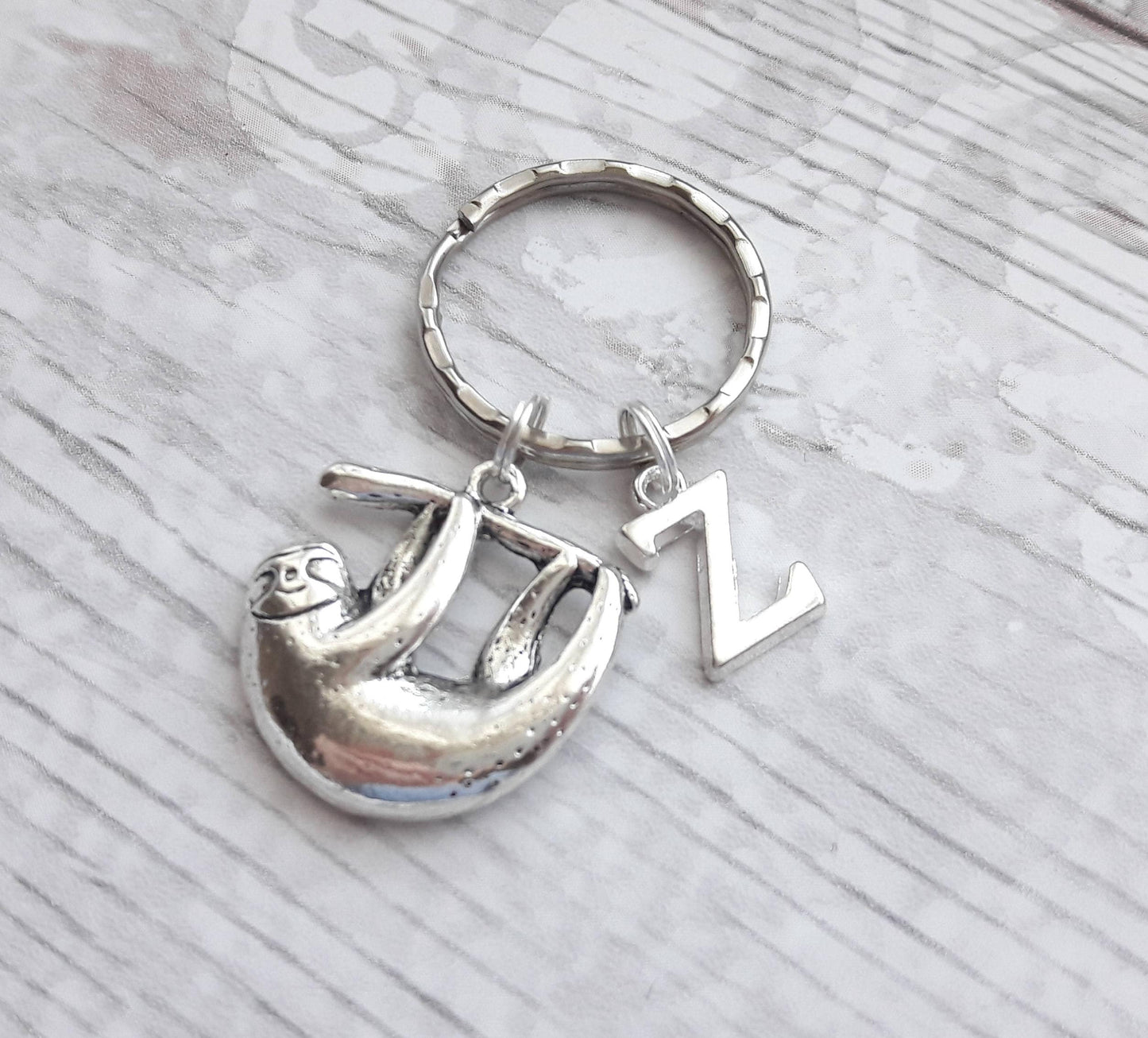 sloth initial keyring, animal keychain, personalised bag charm, sloth lover gift, birthday present, gifts for mum