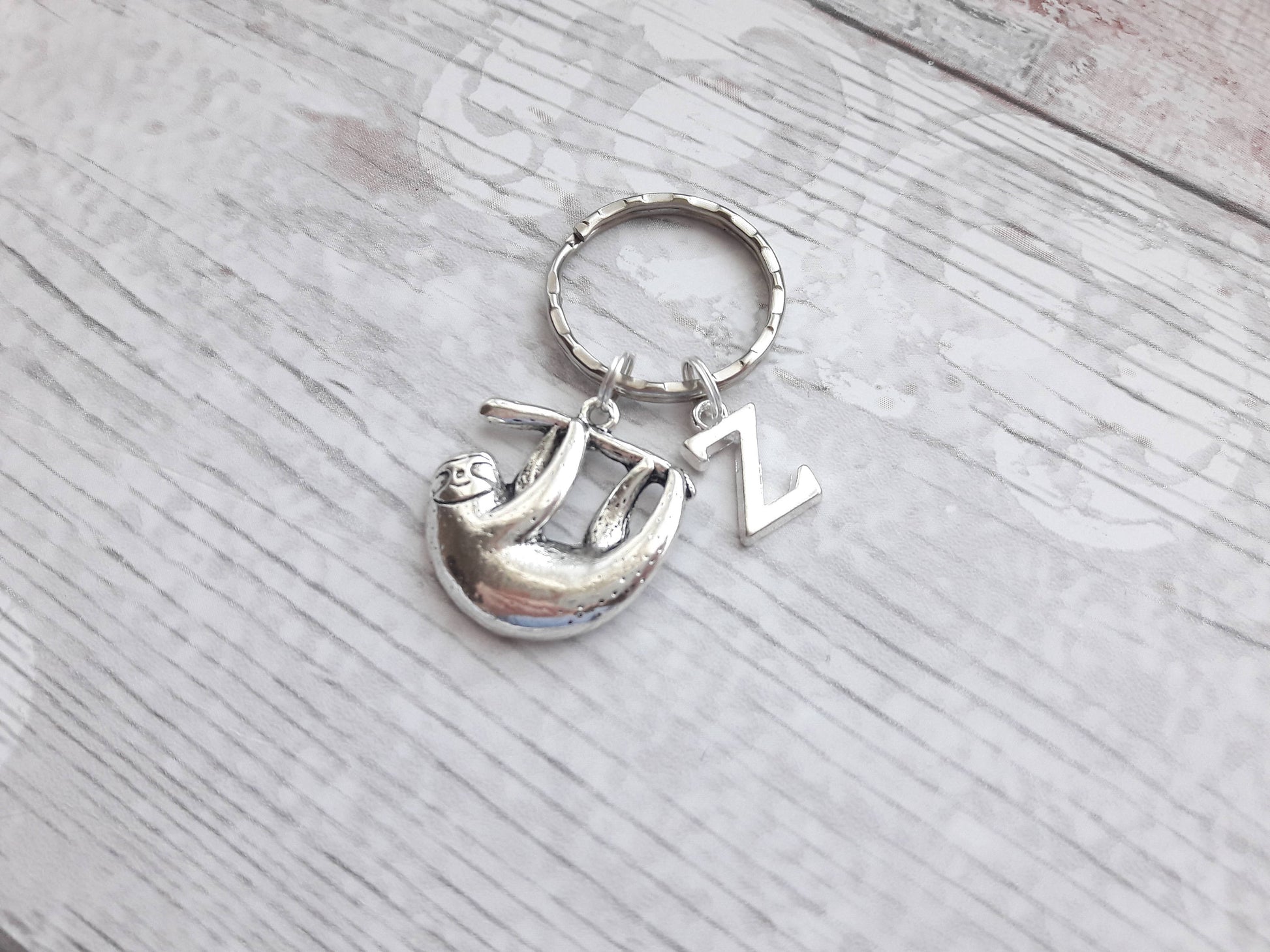 sloth initial keyring, animal keychain, personalised bag charm, sloth lover gift, birthday present, gifts for mum