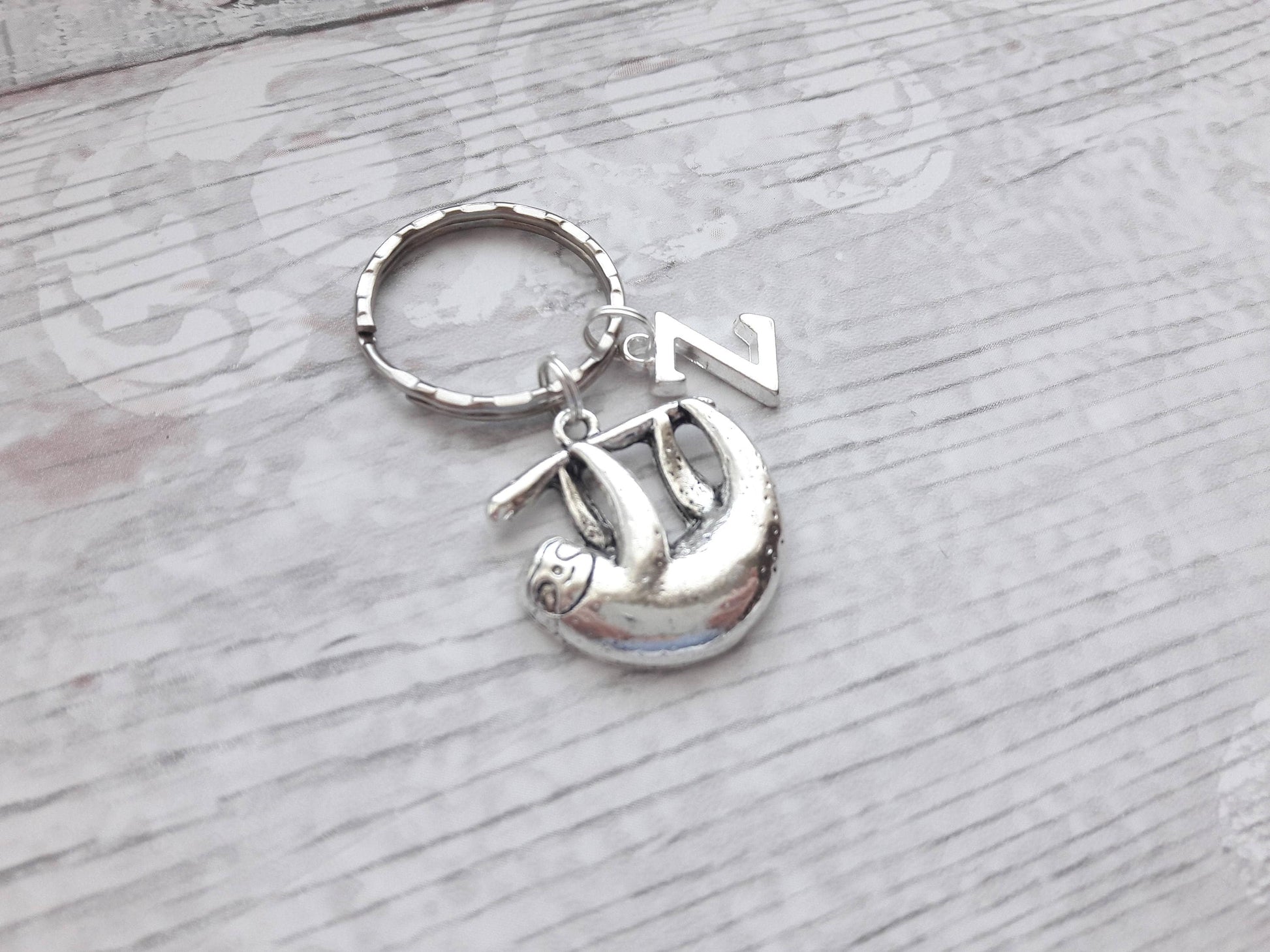 sloth initial keyring, animal keychain, personalised bag charm, sloth lover gift, birthday present, gifts for mum