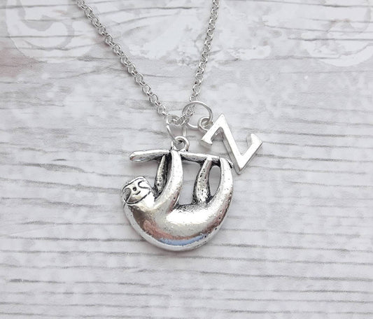 sloth necklace, personalised jewellery, personalized initial jewelry, animal necklace, cute sloth gift, sloth lover present, mothers day