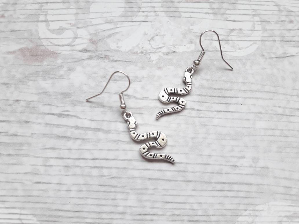 Snake earrings, reptile jewelry, animal jewellery, charm earrings, serpent earrings, cobra present, boho gift, dangle earrings
