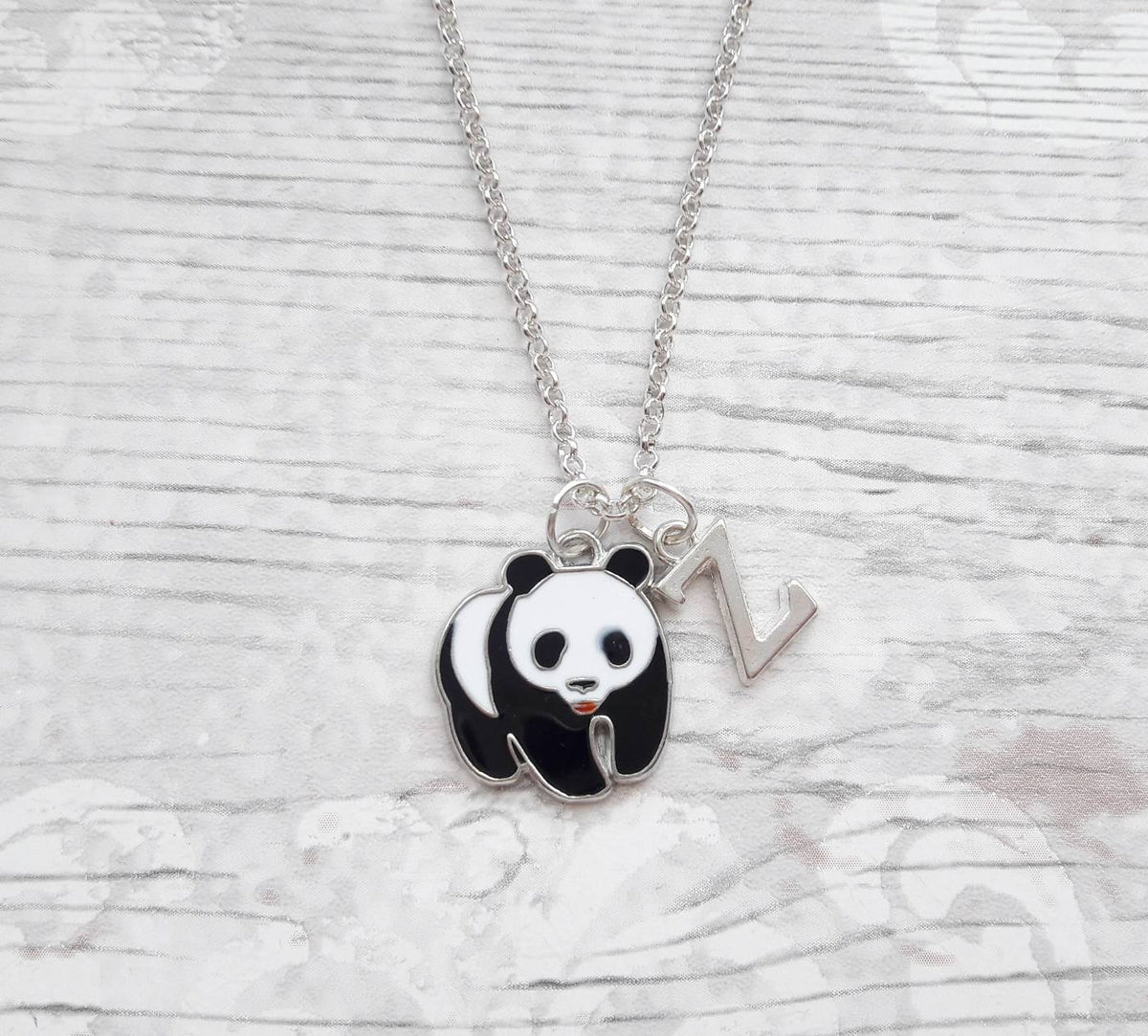 panda necklace, personalised jewellery, personalized initial jewelry, animal necklace, cute bear gift, panda lover present, mothers day
