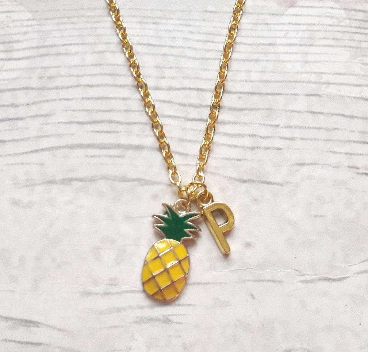 Pineapple necklace, initial jewellery, tropical jewelry, personalised summer necklace, letter necklace, fruit necklace, festival accessory