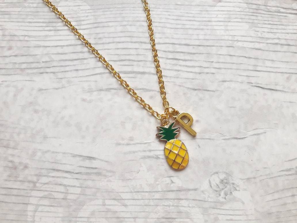 Pineapple necklace, initial jewellery, tropical jewelry, personalised summer necklace, letter necklace, fruit necklace, festival accessory