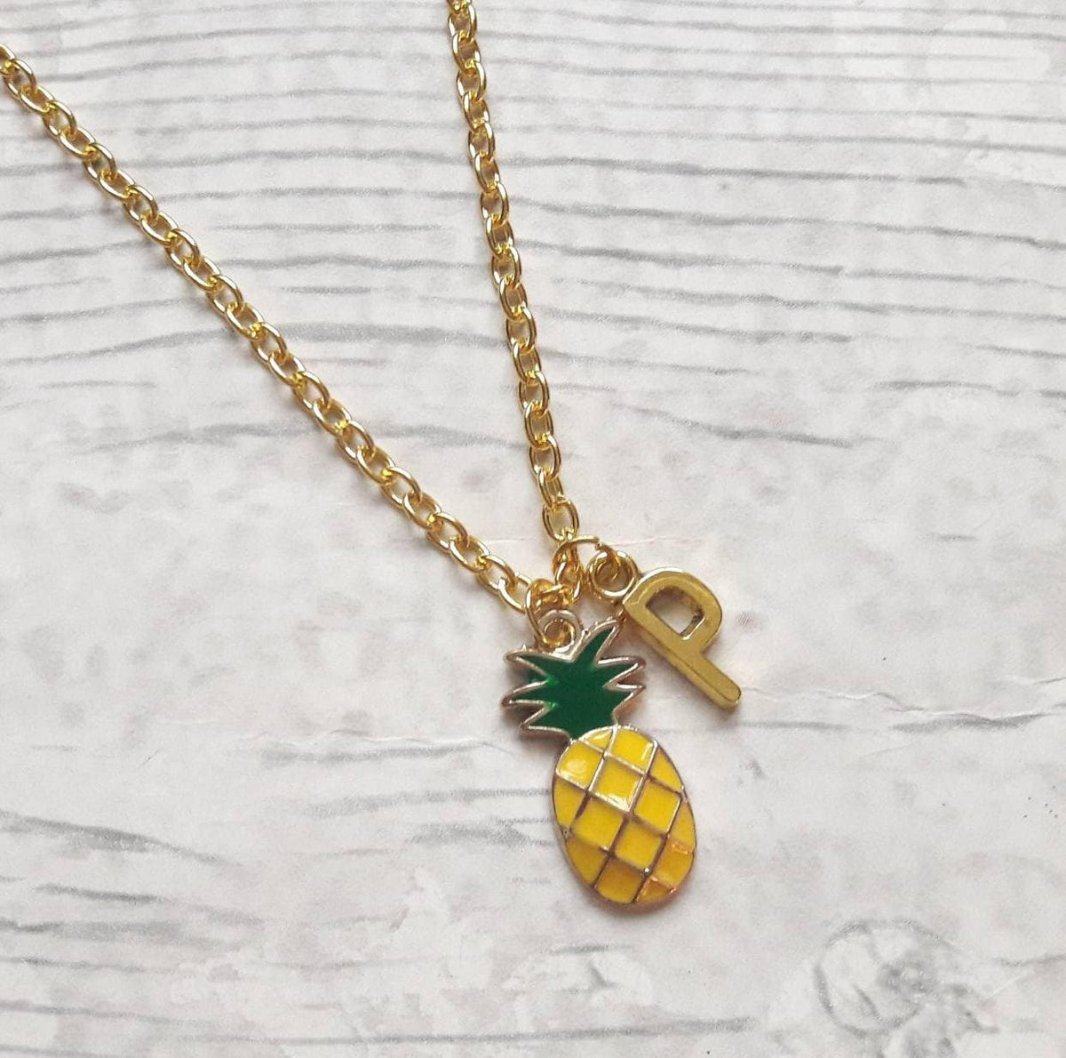 Pineapple necklace, initial jewellery, tropical jewelry, personalised summer necklace, letter necklace, fruit necklace, festival accessory