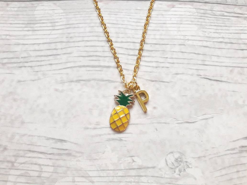 Pineapple necklace, initial jewellery, tropical jewelry, personalised summer necklace, letter necklace, fruit necklace, festival accessory