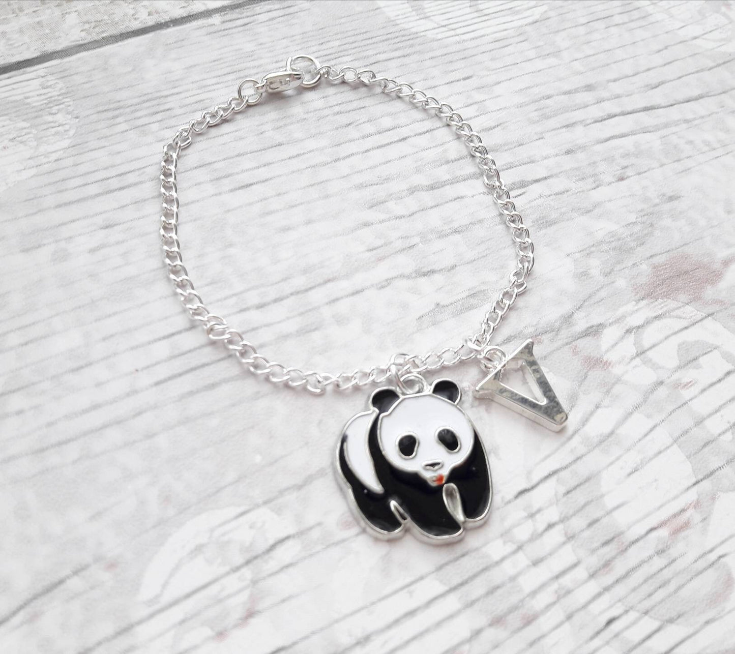 panda bracelet, personalised jewellery, personalized initial jewelry, animal bracelet, cute bear gift, panda lover present, mothers day