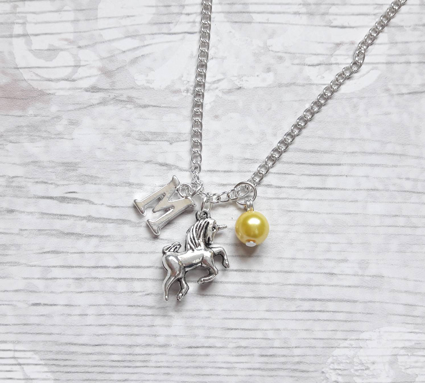 Personalised Unicorn necklace, mythical horse jewelry, initial jewellery, alphabet letter necklace, birthstone fairytale necklace