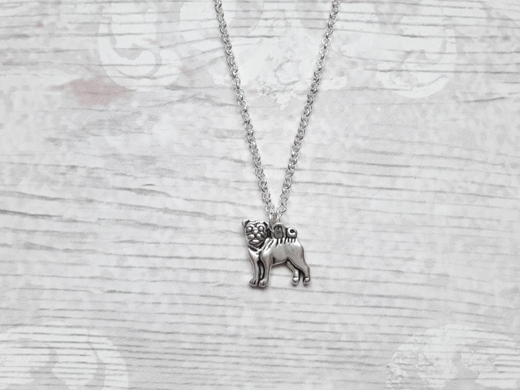 pug necklace, dog necklace, initial jewellery, personalized jewelry, cute pet gift, animal lover, doggy present, pug pendant, gifts for kids