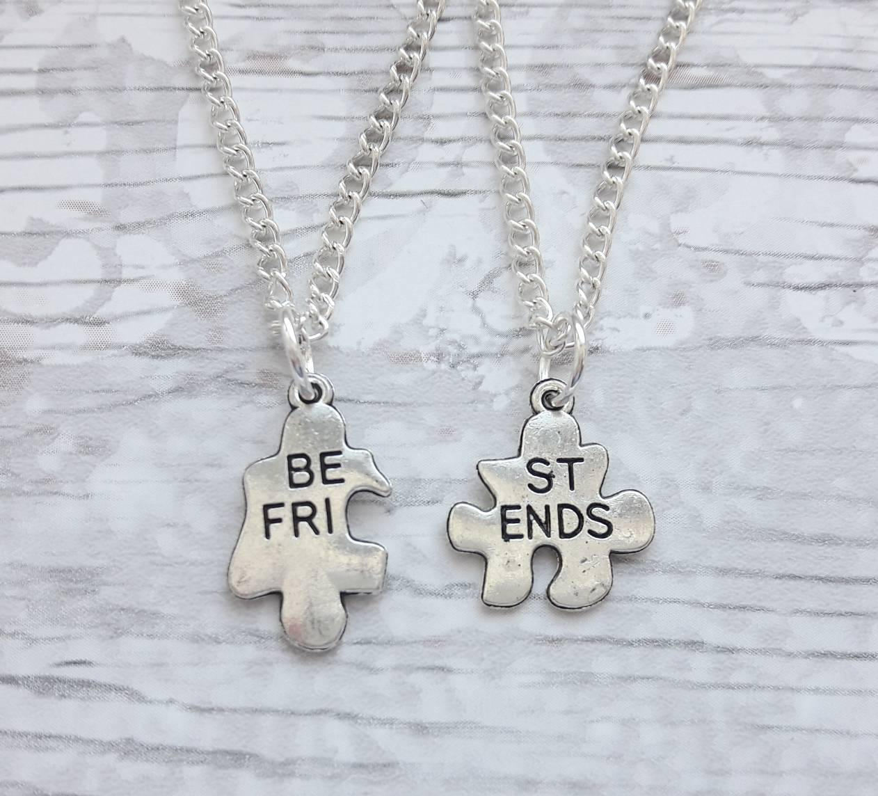 Best friend necklaces, initial jewellery, friend present, gifts for friends, bff heart necklaces, partners in crime, friends forever