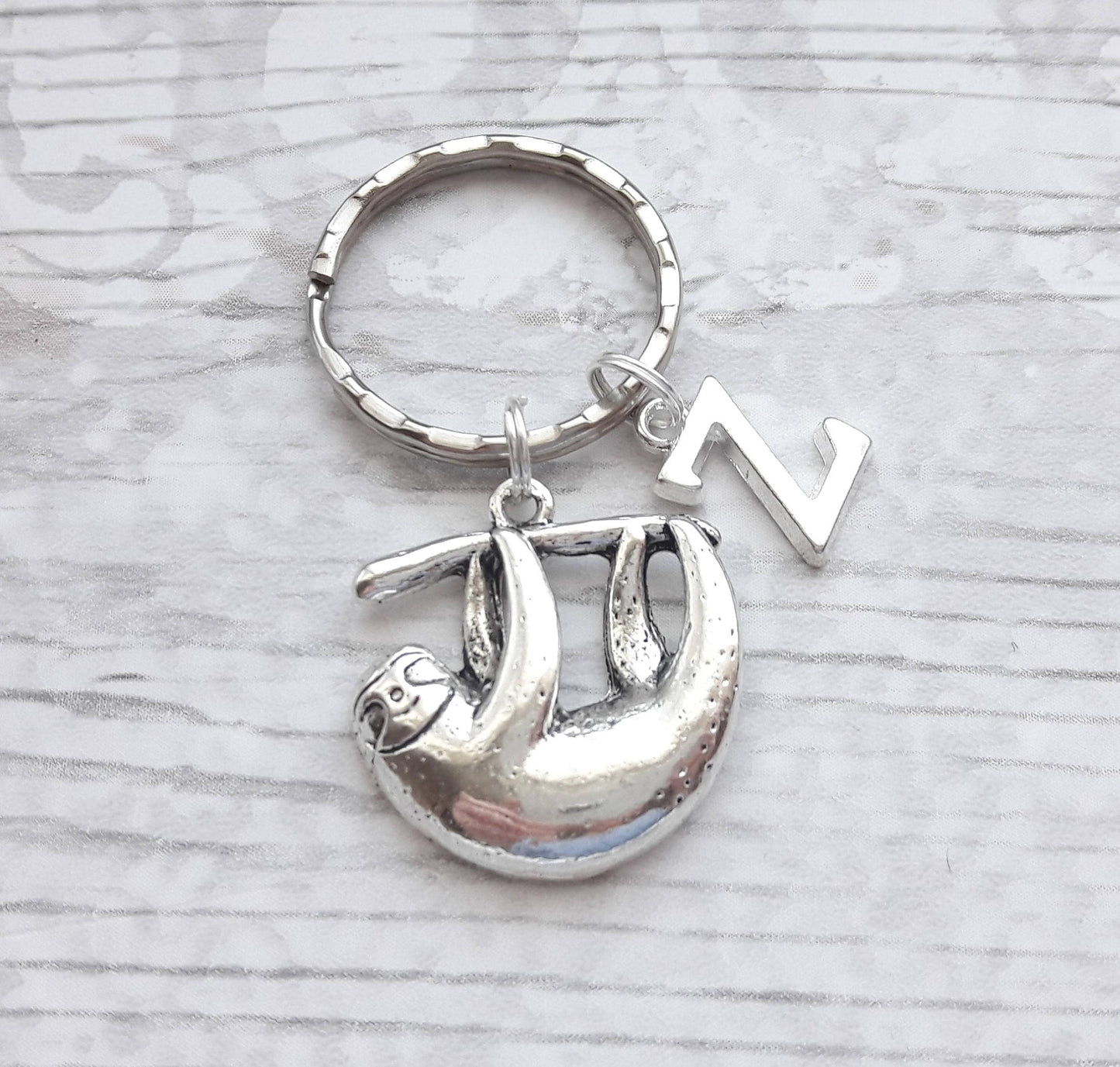 sloth initial keyring, animal keychain, personalised bag charm, sloth lover gift, birthday present, gifts for mum