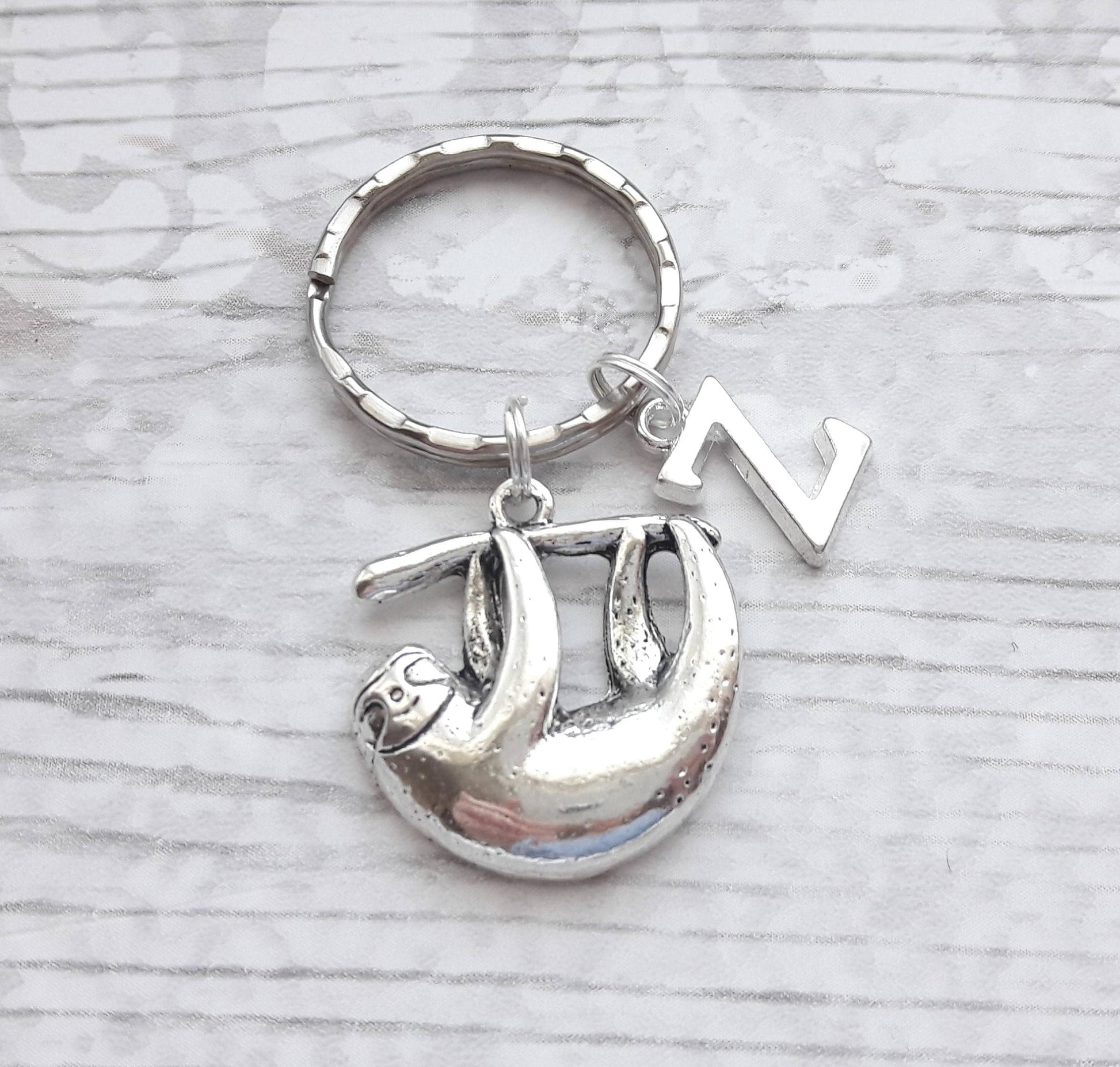 sloth initial keyring, animal keychain, personalised bag charm, sloth lover gift, birthday present, gifts for mum