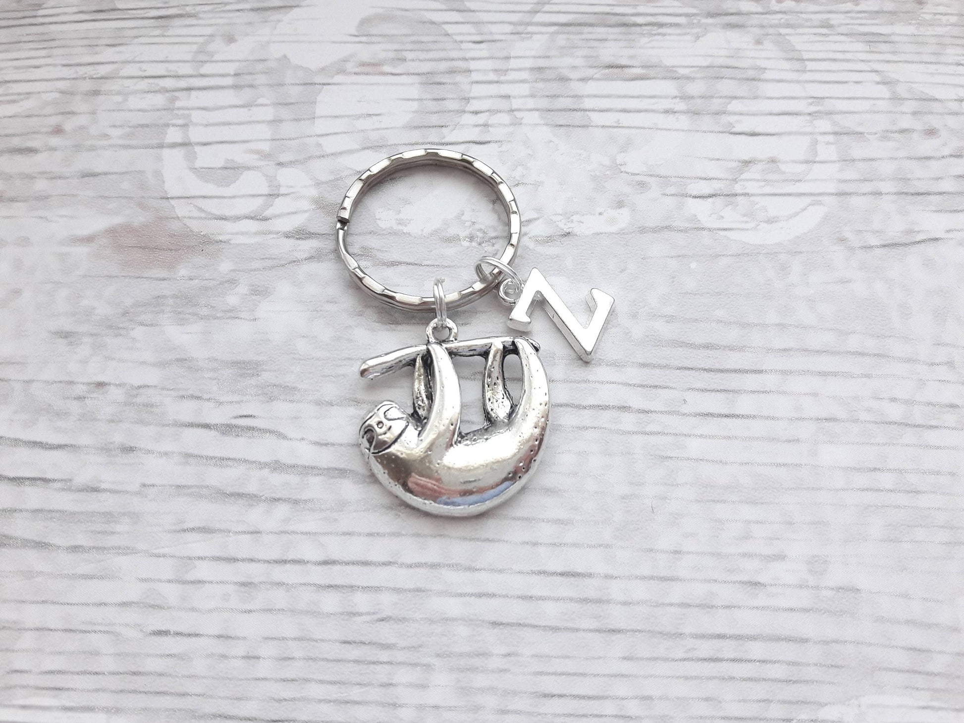 sloth initial keyring, animal keychain, personalised bag charm, sloth lover gift, birthday present, gifts for mum
