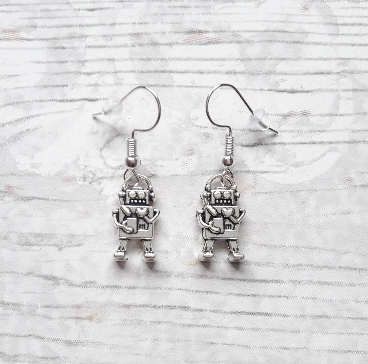 Robot earrings, funky earrings, gifts for her, steampunk earrings, sci fi jewellery, birthday gift, mothers day present, retro earrings