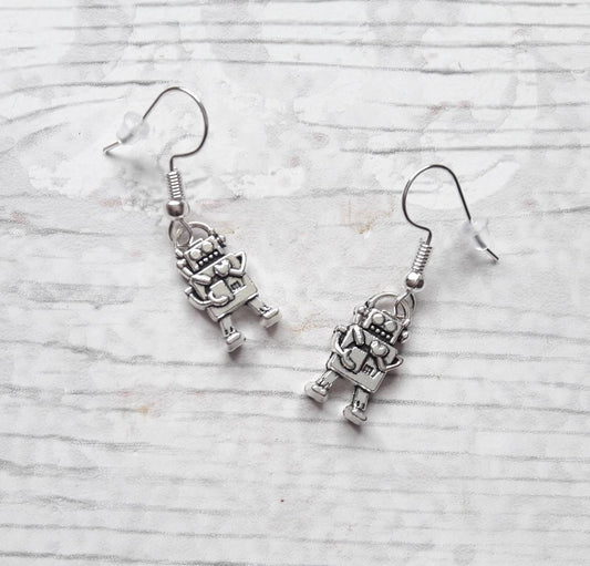 Robot earrings, funky earrings, gifts for her, steampunk earrings, sci fi jewellery, birthday gift, mothers day present, retro earrings