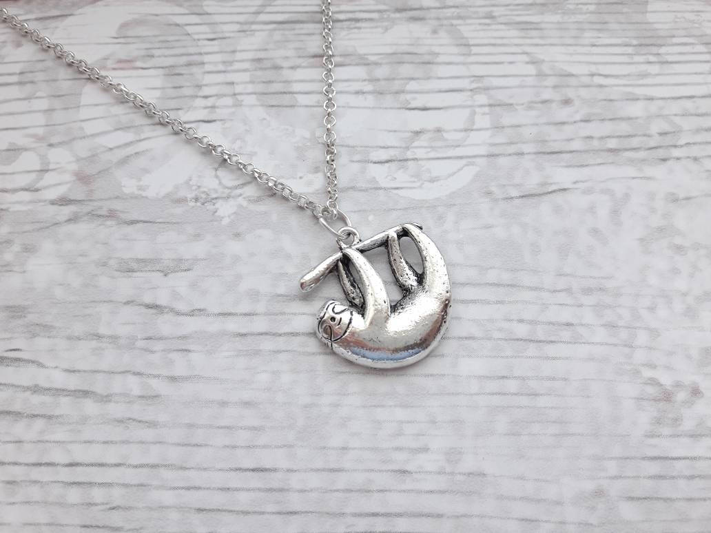 sloth necklace, personalised jewellery, personalized initial jewelry, animal necklace, cute sloth gift, sloth lover present, mothers day