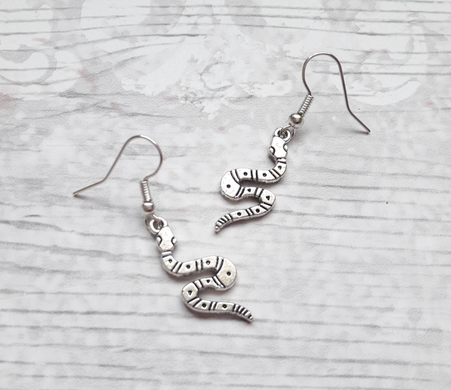 Snake earrings, reptile jewelry, animal jewellery, charm earrings, serpent earrings, cobra present, boho gift, dangle earrings