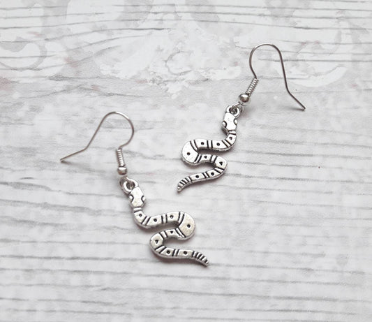 Snake earrings, reptile jewelry, animal jewellery, charm earrings, serpent earrings, cobra present, boho gift, dangle earrings