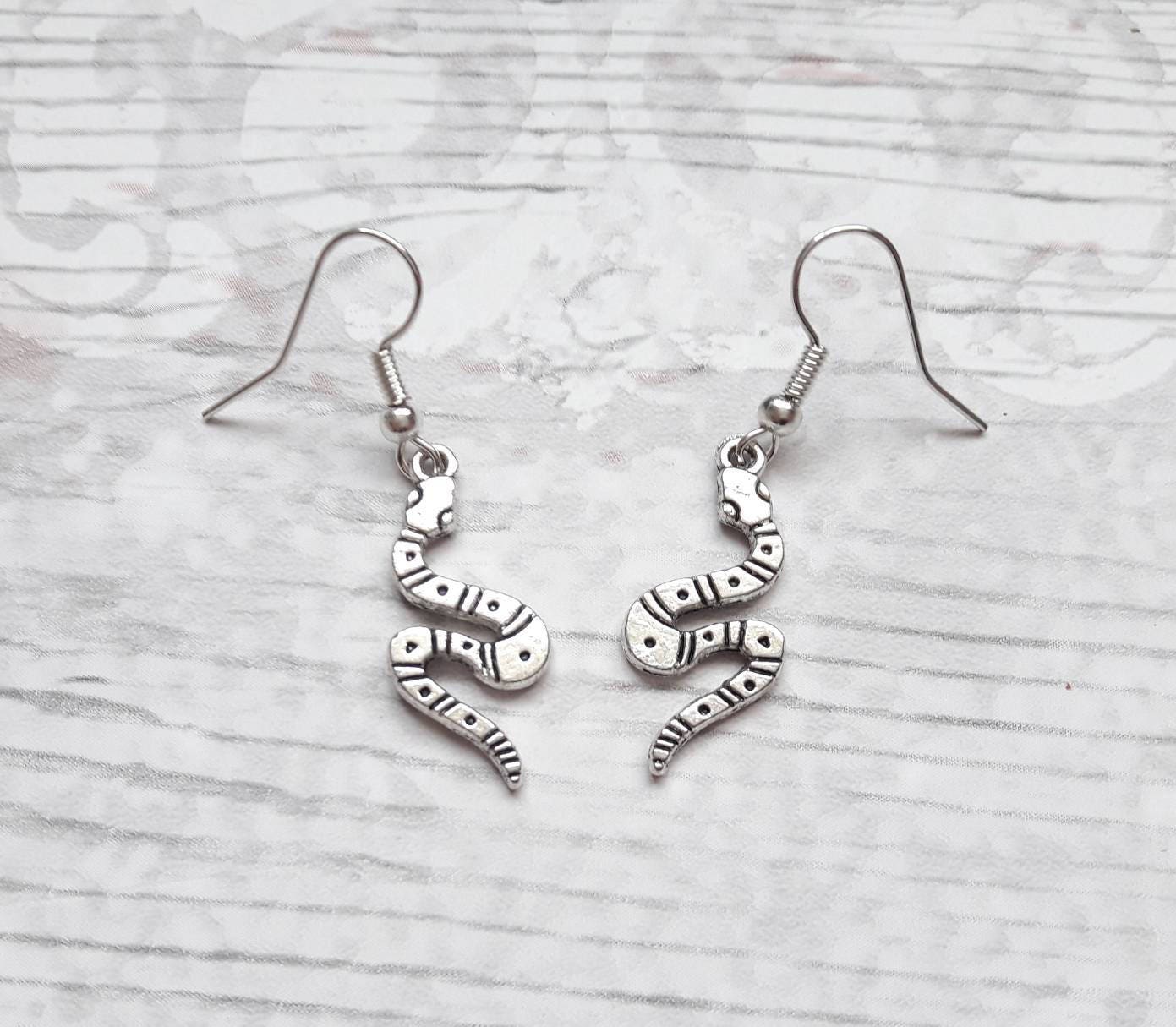 Snake earrings, reptile jewelry, animal jewellery, charm earrings, serpent earrings, cobra present, boho gift, dangle earrings