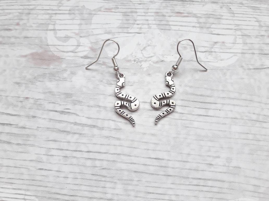 Snake earrings, reptile jewelry, animal jewellery, charm earrings, serpent earrings, cobra present, boho gift, dangle earrings