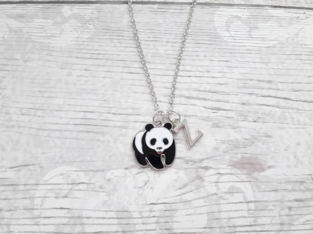 panda necklace, personalised jewellery, personalized initial jewelry, animal necklace, cute bear gift, panda lover present, mothers day
