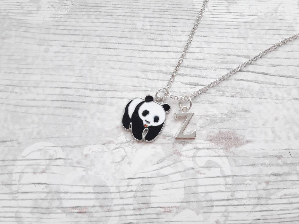 panda necklace, personalised jewellery, personalized initial jewelry, animal necklace, cute bear gift, panda lover present, mothers day