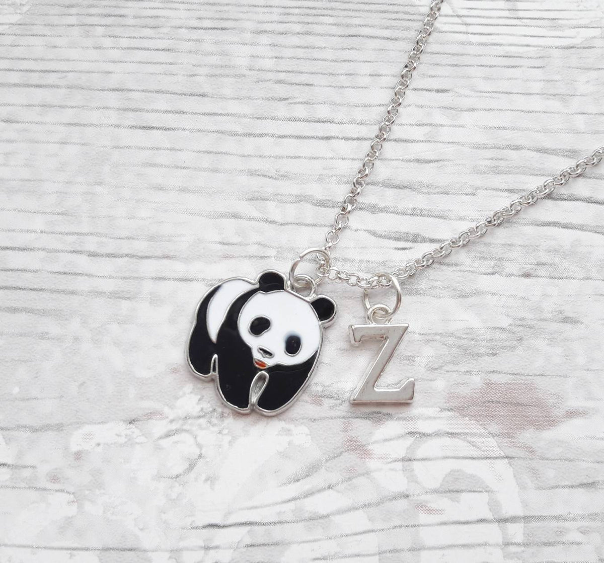 panda necklace, personalised jewellery, personalized initial jewelry, animal necklace, cute bear gift, panda lover present, mothers day