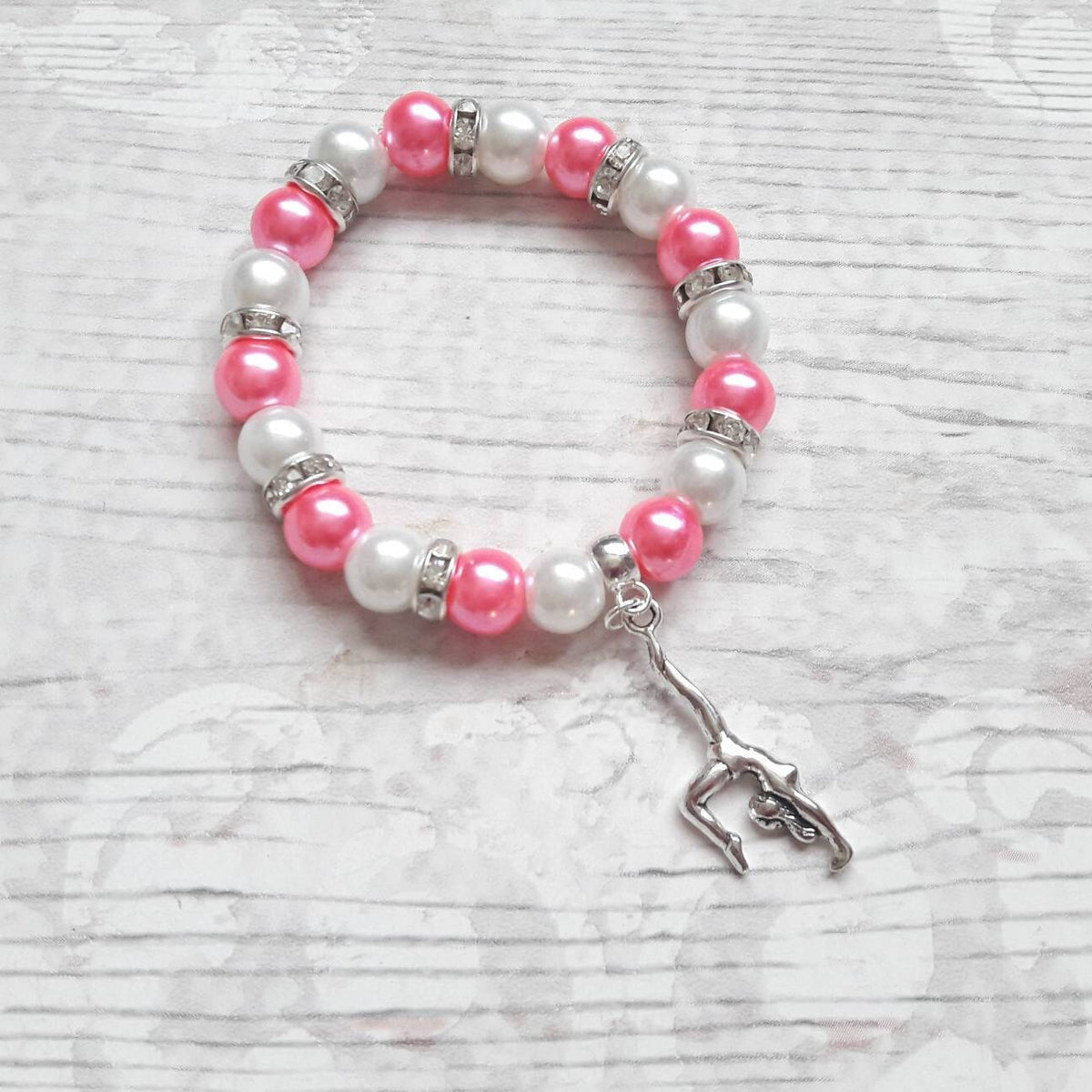 gymnastic bracelet, gymnast jewellery, sports team jewelry, graduation present, gift for girls, friendship bracelet, charm beaded bracelet