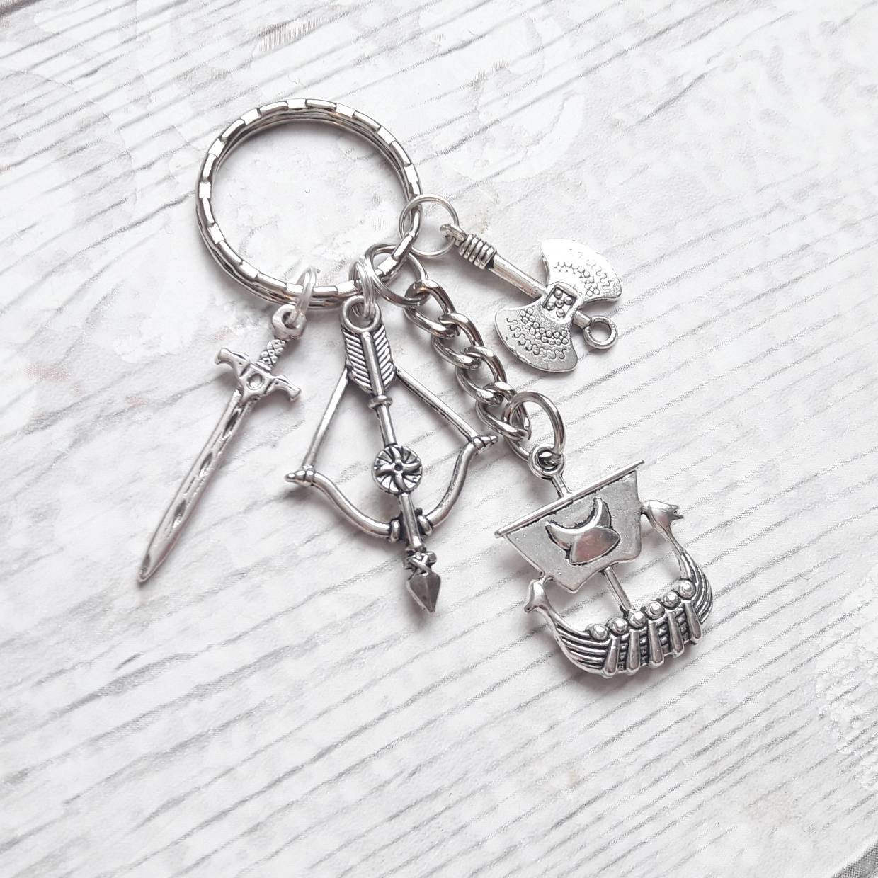 vikings keyring, Viking ship keychain, history geek gift, travellers present, Norse keyring, crossbow accessory, pagan keyring, nerd gift