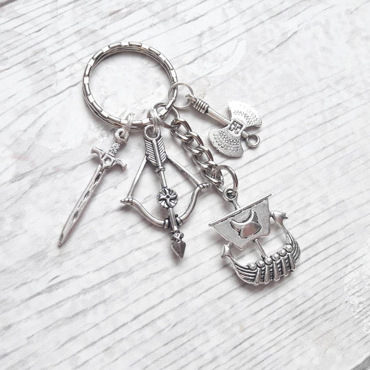 vikings keyring, Viking ship keychain, history geek gift, travellers present, Norse keyring, crossbow accessory, pagan keyring, nerd gift