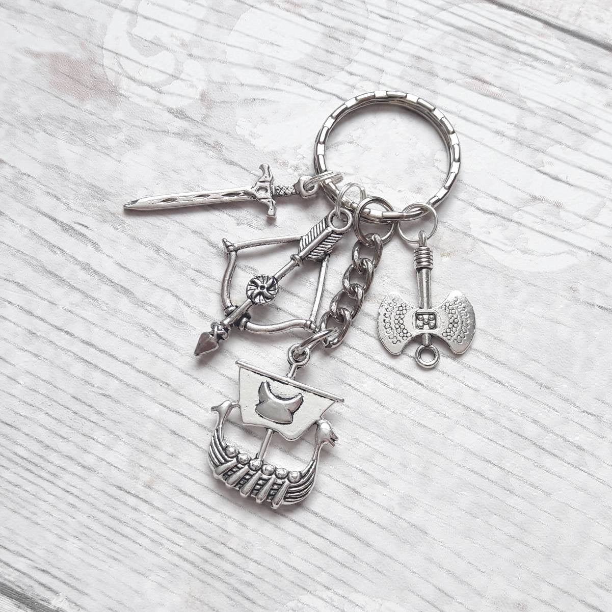 vikings keyring, Viking ship keychain, history geek gift, travellers present, Norse keyring, crossbow accessory, pagan keyring, nerd gift
