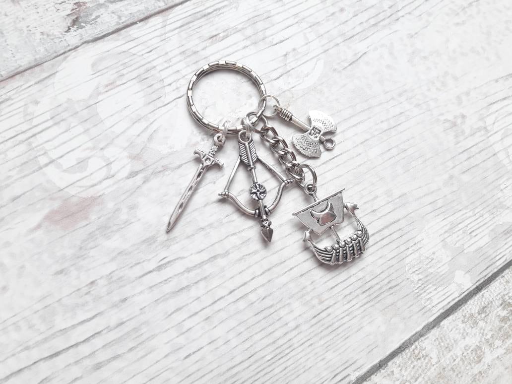 vikings keyring, Viking ship keychain, history geek gift, travellers present, Norse keyring, crossbow accessory, pagan keyring, nerd gift