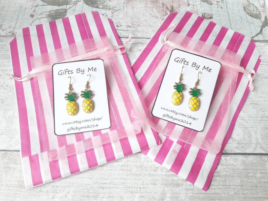 Pineapple earrings, fruit earrings, tropical jewellery, food jewelry, summer earrings, holiday jewellery, gifts for her,