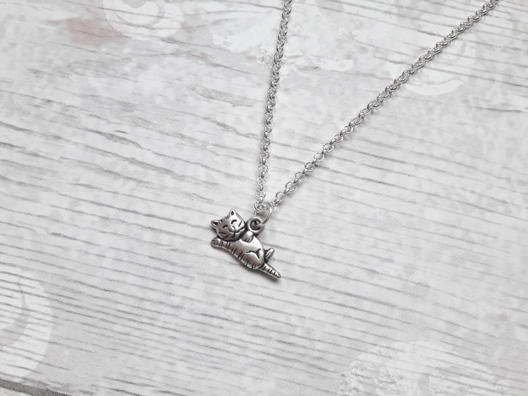 cat necklace, feline necklace, initial jewellery, personalized jewelry, cute pet gift, animal lover, kitty present for kids, crazy cat lady