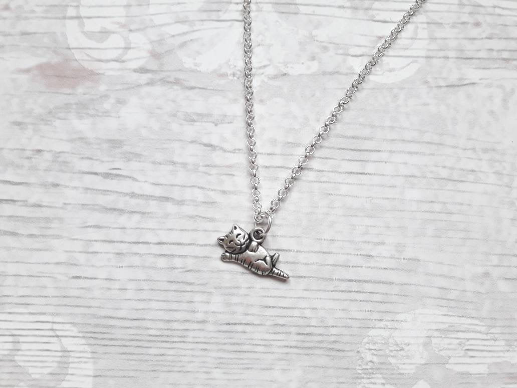 cat necklace, feline necklace, initial jewellery, personalized jewelry, cute pet gift, animal lover, kitty present for kids, crazy cat lady