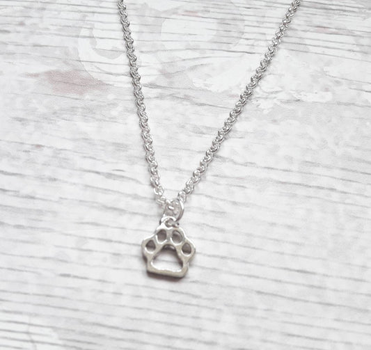 paw print necklace, dog necklace, initial jewellery, personalized jewelry, cute pet gift, animal lover, cat present, paw print pendant