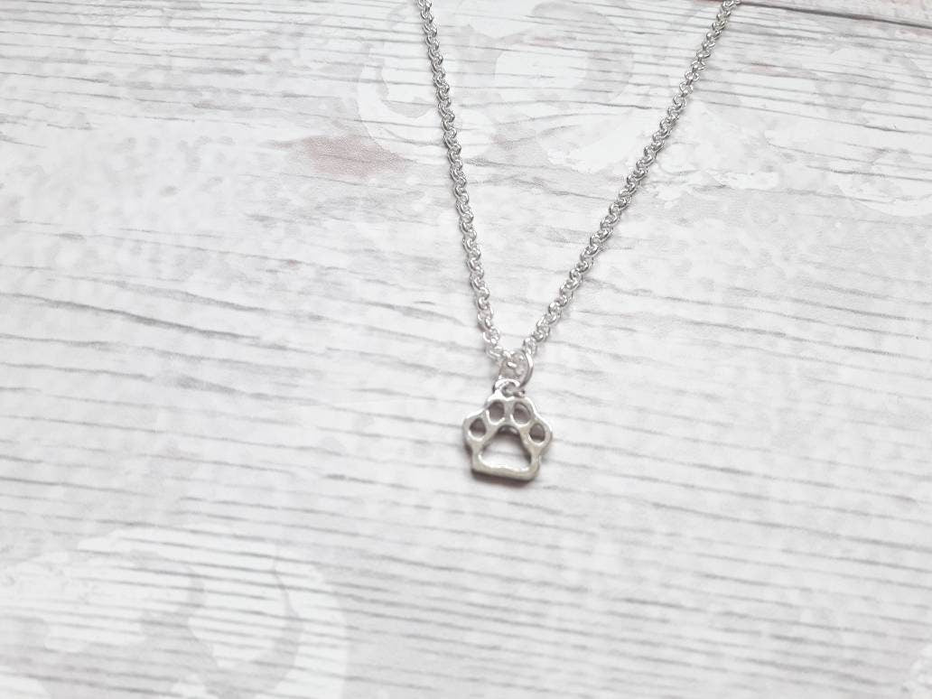 paw print necklace, dog necklace, initial jewellery, personalized jewelry, cute pet gift, animal lover, cat present, paw print pendant