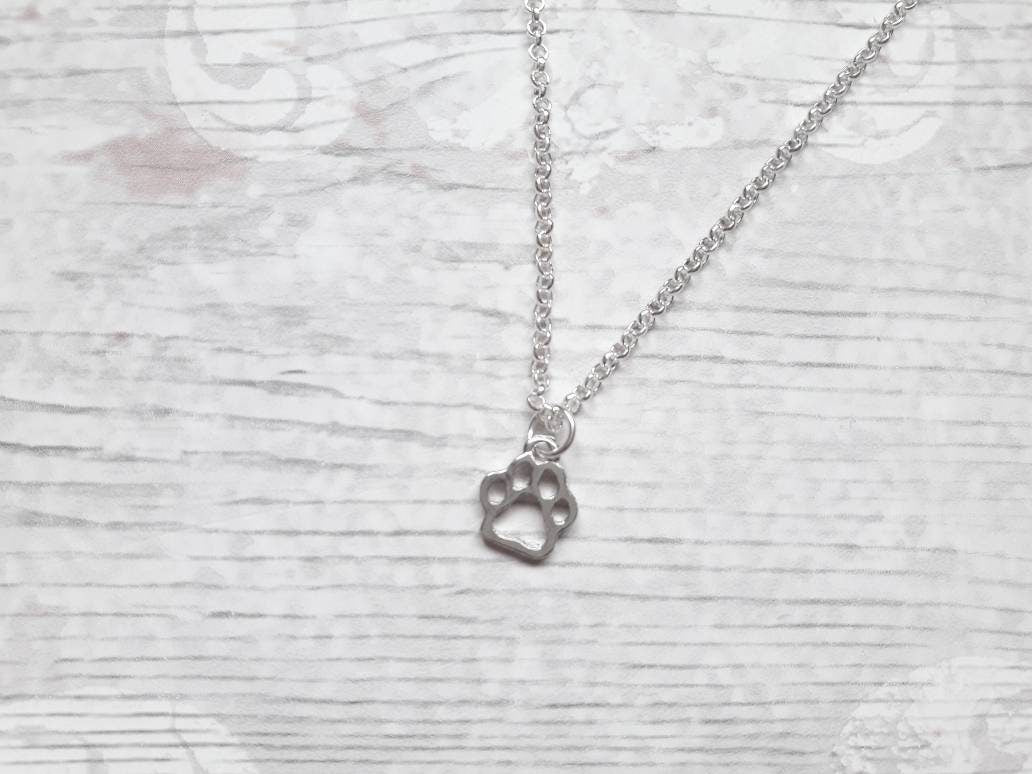 paw print necklace, dog necklace, initial jewellery, personalized jewelry, cute pet gift, animal lover, cat present, paw print pendant