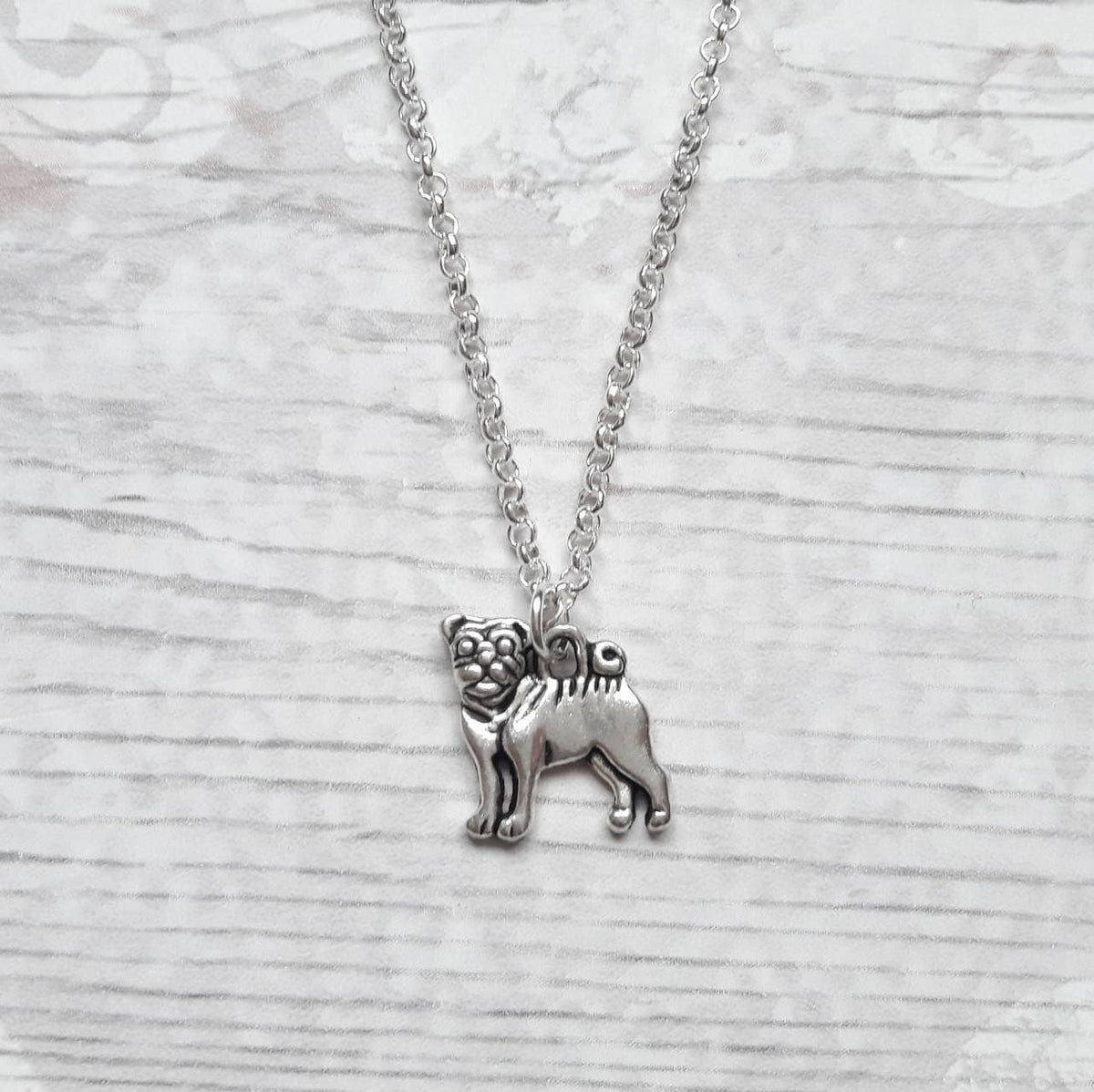 pug necklace, dog necklace, initial jewellery, personalized jewelry, cute pet gift, animal lover, doggy present, pug pendant, gifts for kids