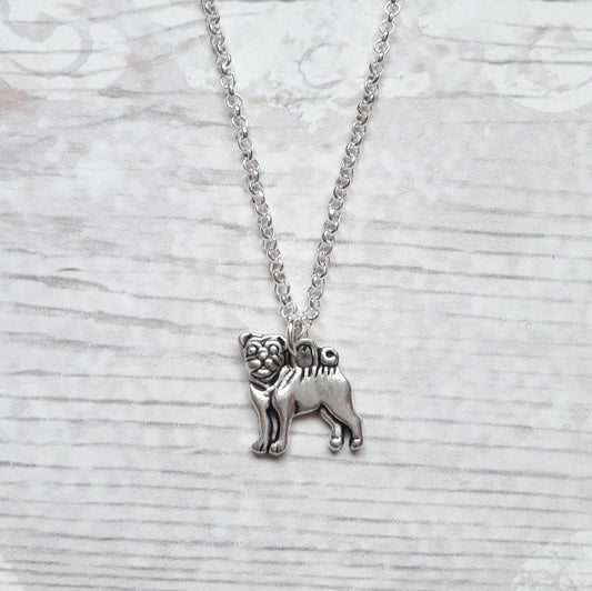 pug necklace, dog necklace, initial jewellery, personalized jewelry, cute pet gift, animal lover, doggy present, pug pendant, gifts for kids