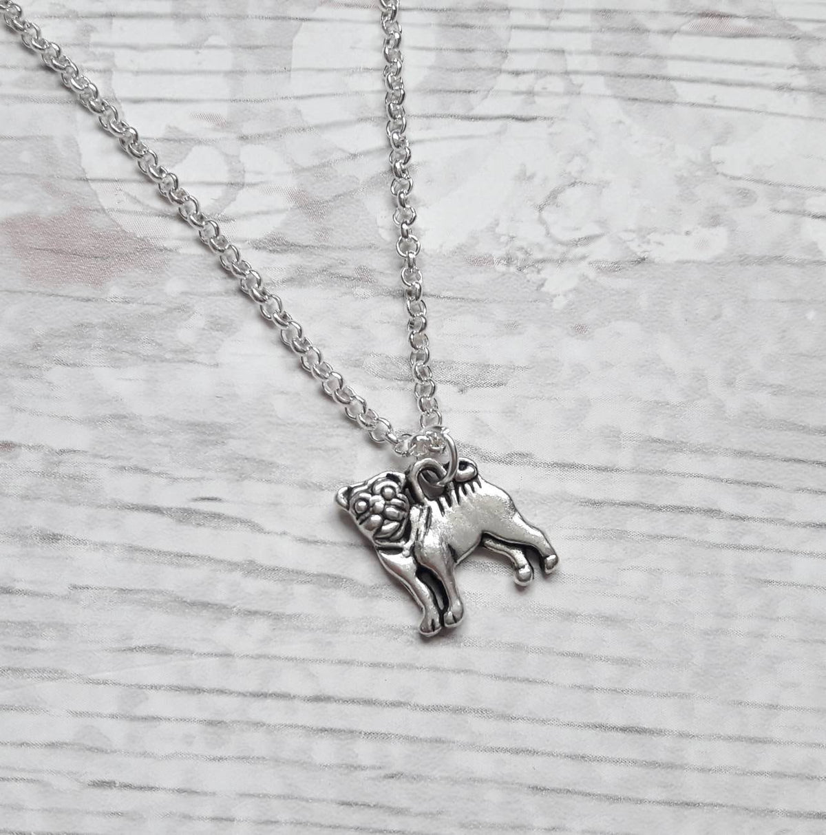 pug necklace, dog necklace, initial jewellery, personalized jewelry, cute pet gift, animal lover, doggy present, pug pendant, gifts for kids