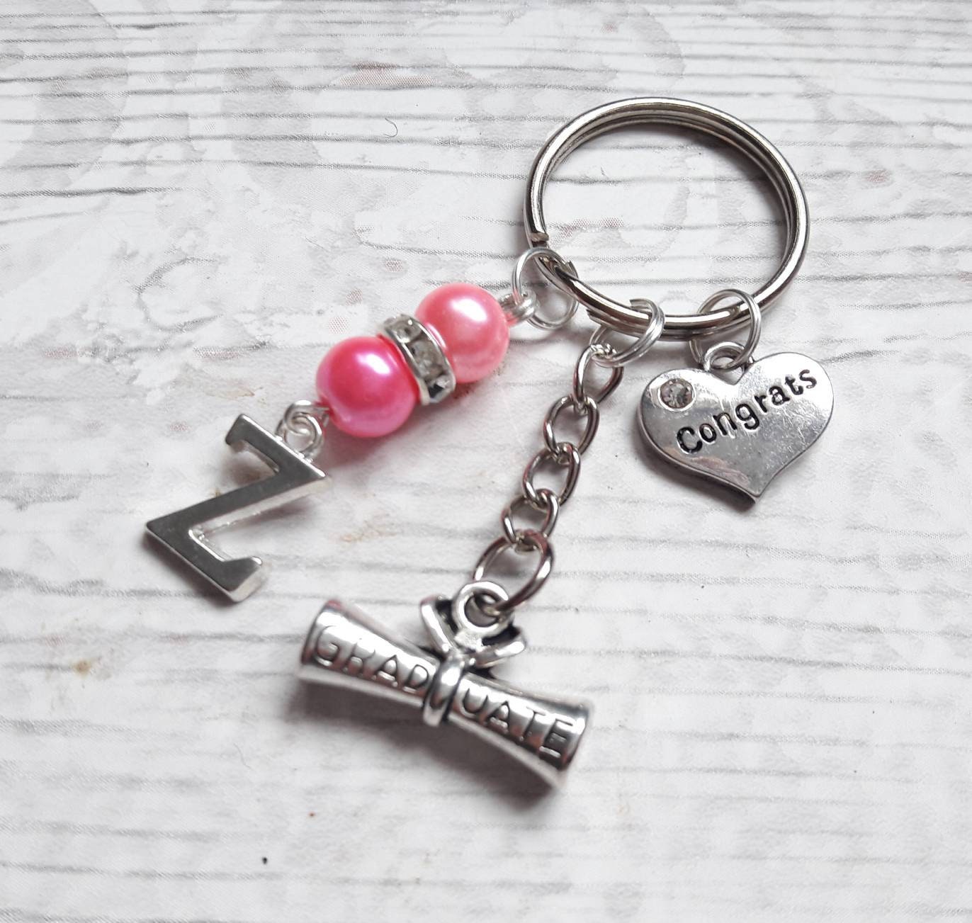 Graduation keyring, graduate keychain, year 11 leavers, initial bagcharm, personalised present, gift for graduate, class of 2023