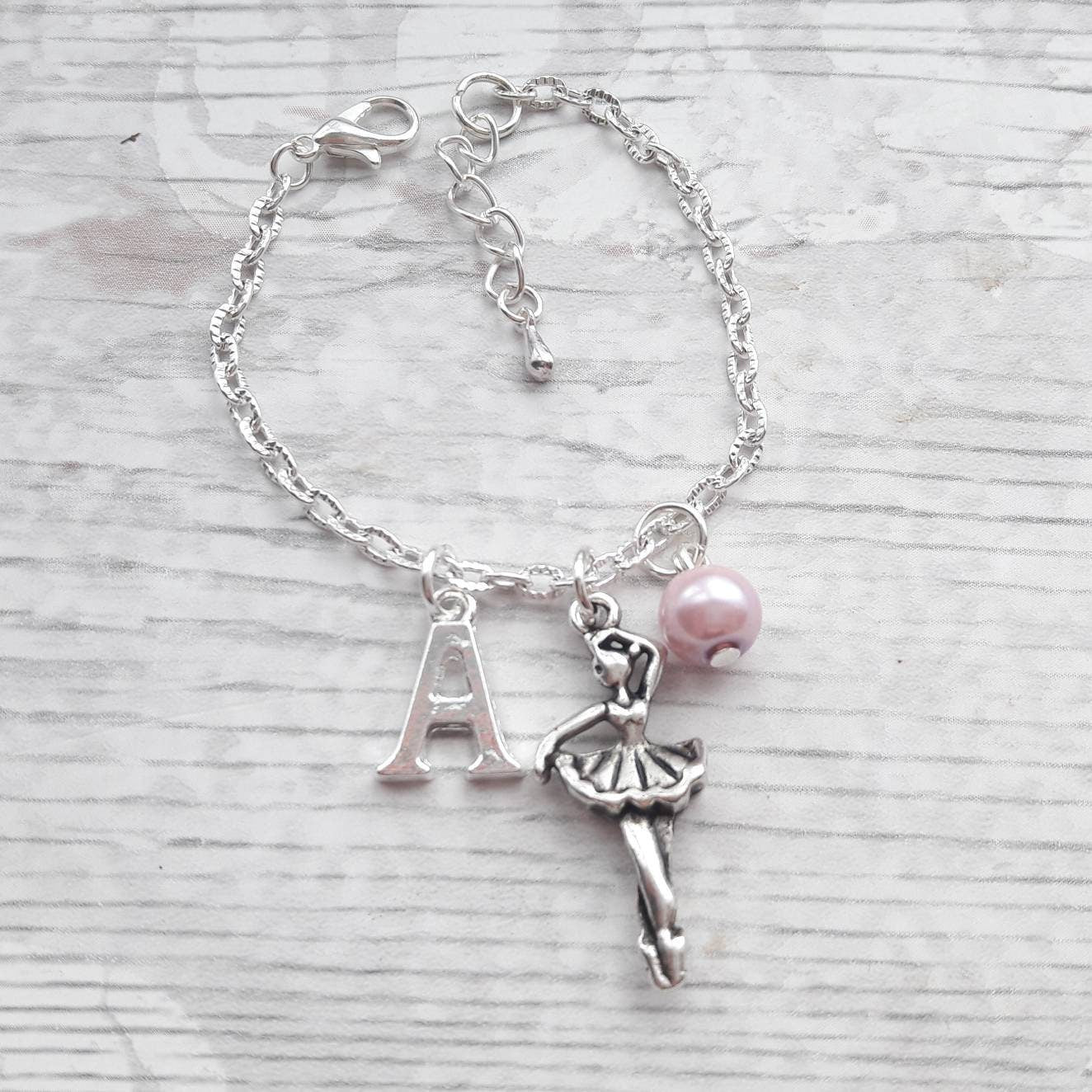 Ballerina bracelet, dancing jewellery, ballet dancer jewelry, personalised present, initial bracelet, gifts for girls, dance recital gift