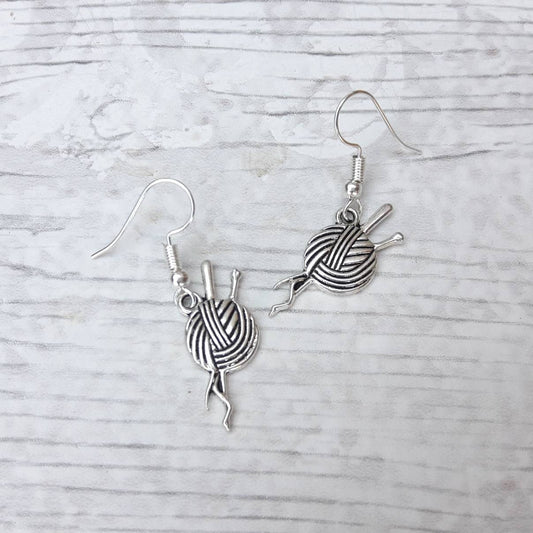 knitting earrings, ball of yarn earrings, sewing jewellery, wool ball jewellery, knitting queen jewelry, knitting present